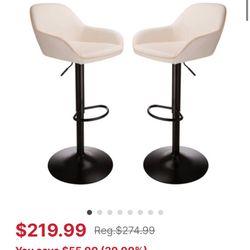 Glitzhome Mid-Century Leatherette Gaslift Adjustable Swivel Bar Stool Set