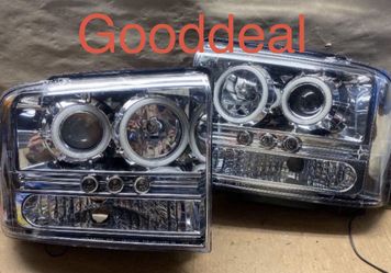 #OH9 FIT 2005-2007 Ford F-250/F-350/F-450 Super Duty Chrome Out Halogen Headlight Head Lights Pair Set