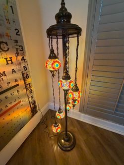 Set of 2 - Large Turkish Mosaic 7-Globe Floor Lamp – Multicolor Handmade Style