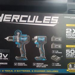 Hercules 20V Brushless Cordless Hammer Drill and Impact Driver 2-Tool Combo Kit with Battery
