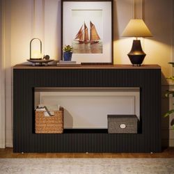 Console Table, 55-Inch Wood Entryway Table with Storage, Narrow Long Sofa Table Behind Couch Table for Living Room, Foyer, Hallway, Black