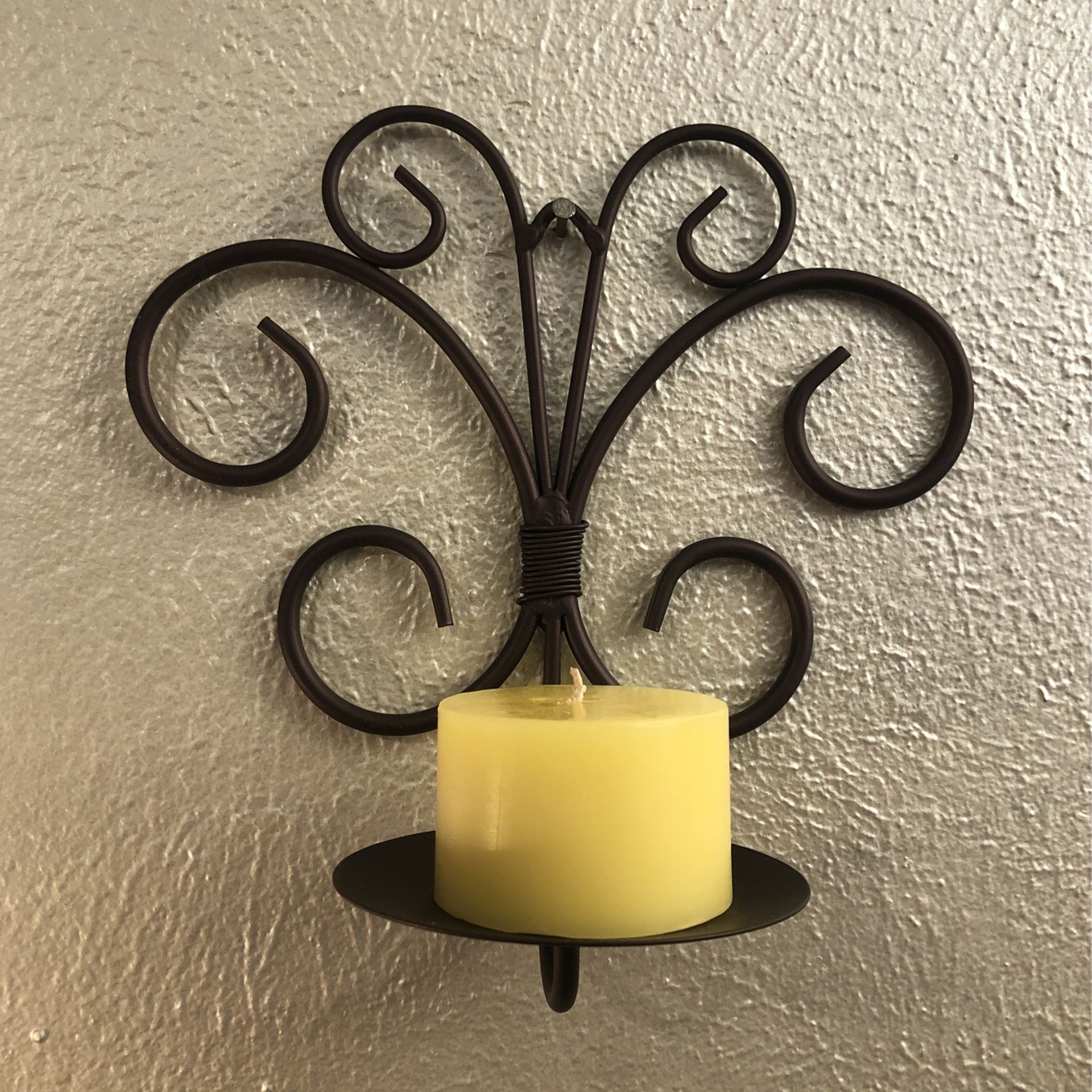 2 San Miguel Iron Scroll Pillar Candle Wall Sconce Holder