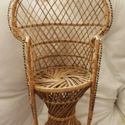 Peacock miniature wicker doll chair