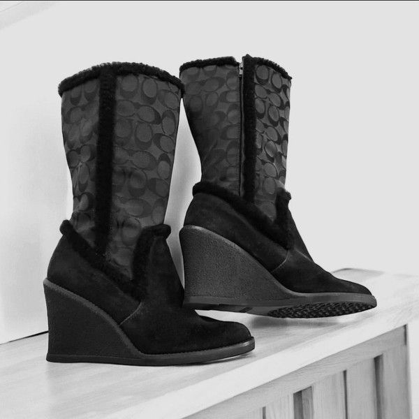 COACH Designer Jordana Signature Shearling Wedge Platform Winter Boots 10