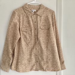 NEW Croft & Barrow Women’s Blouse Size Large Tan/Beige Faux Suede Shirt NWOT