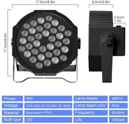 36 LED RGB 7 Channel DJ Party Lights with Remote Control & DMX Controller Sound Activated Uplights for Events (10 lights)