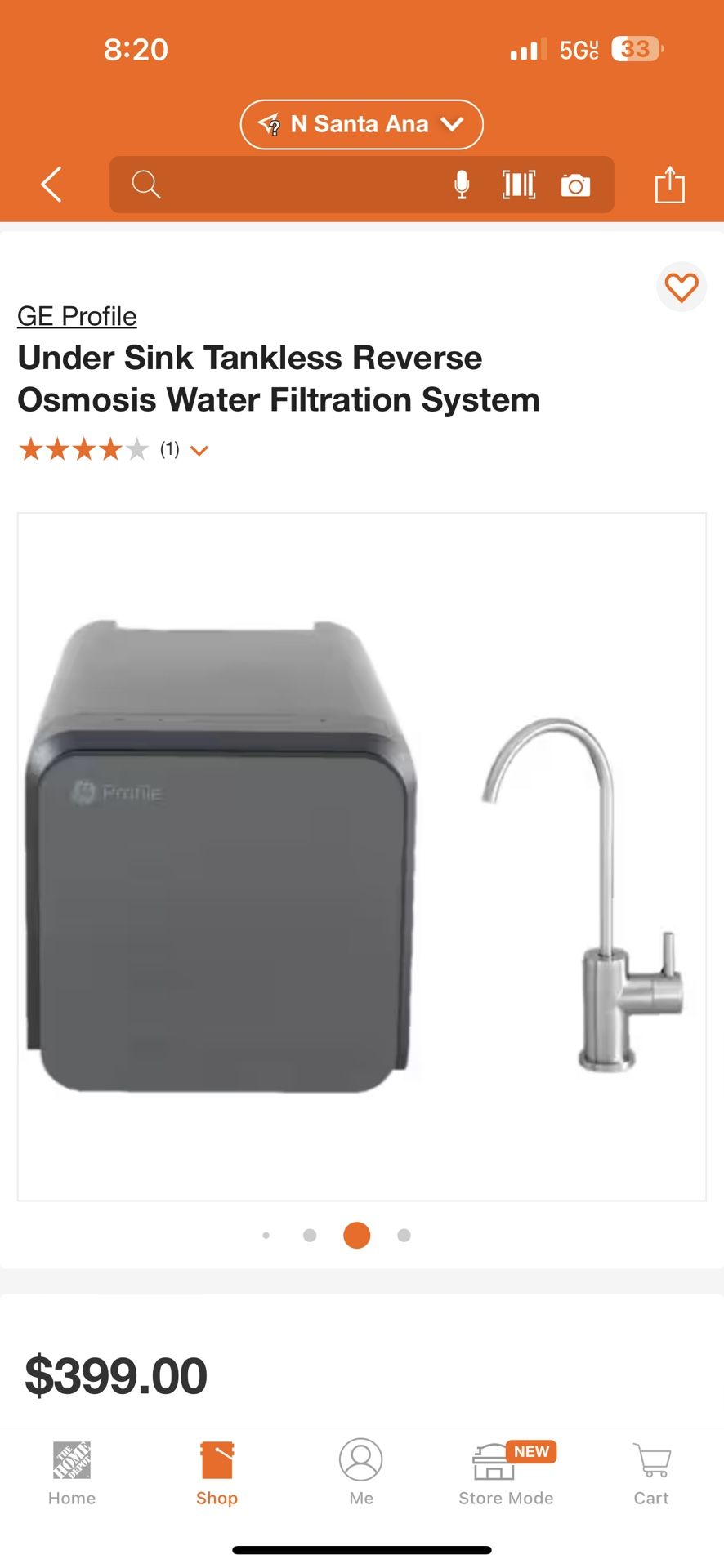 GE Profile Under Sink Tankless Reverse Osmosis Water Filtration System.
