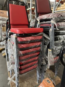 20 Stack Chairs - Black Frame, Red Vinyl (Sold as a Lot)