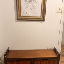Wooden Storage Bench with Sliding Doors (Mid-Century Style)