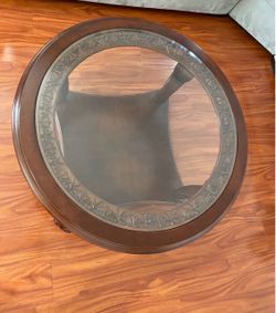 Round Wood and Glass Coffee Table