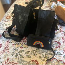 Fossil Carmen leather and suede tote w/wallet
