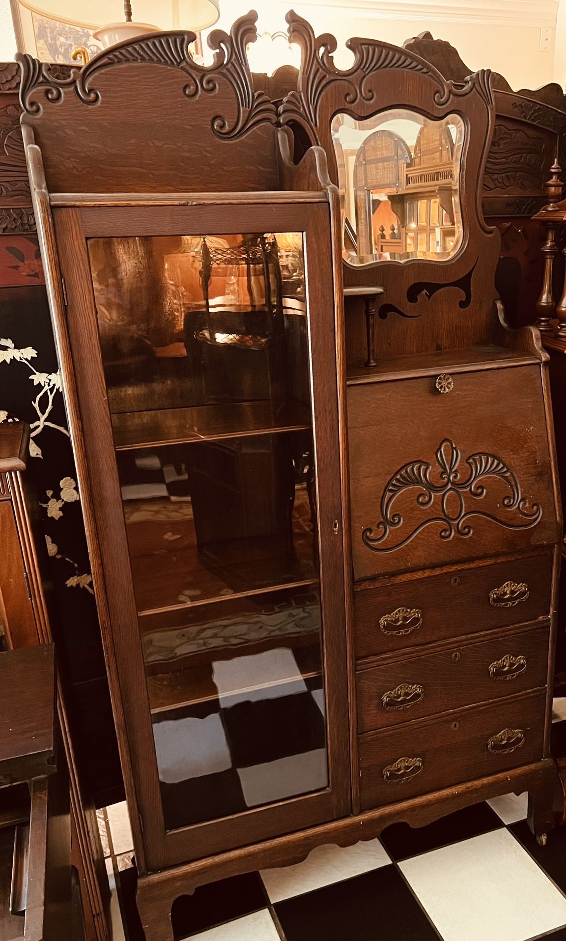 Antique 1800’s -1900 Side By Side Secretary Writing Desk Curio.