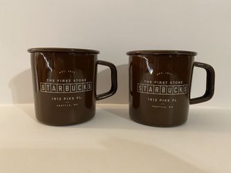 Starbucks The First Pike Place Store 2016 Enamel Tin Brown Coffee Camping Mugs