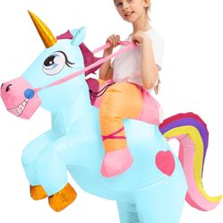 Spooktacular Creations Kids Inflatable Halloween Costume, Riding a Unicorn, Colorful Air Blow-up Set with Hat Hallowen Party