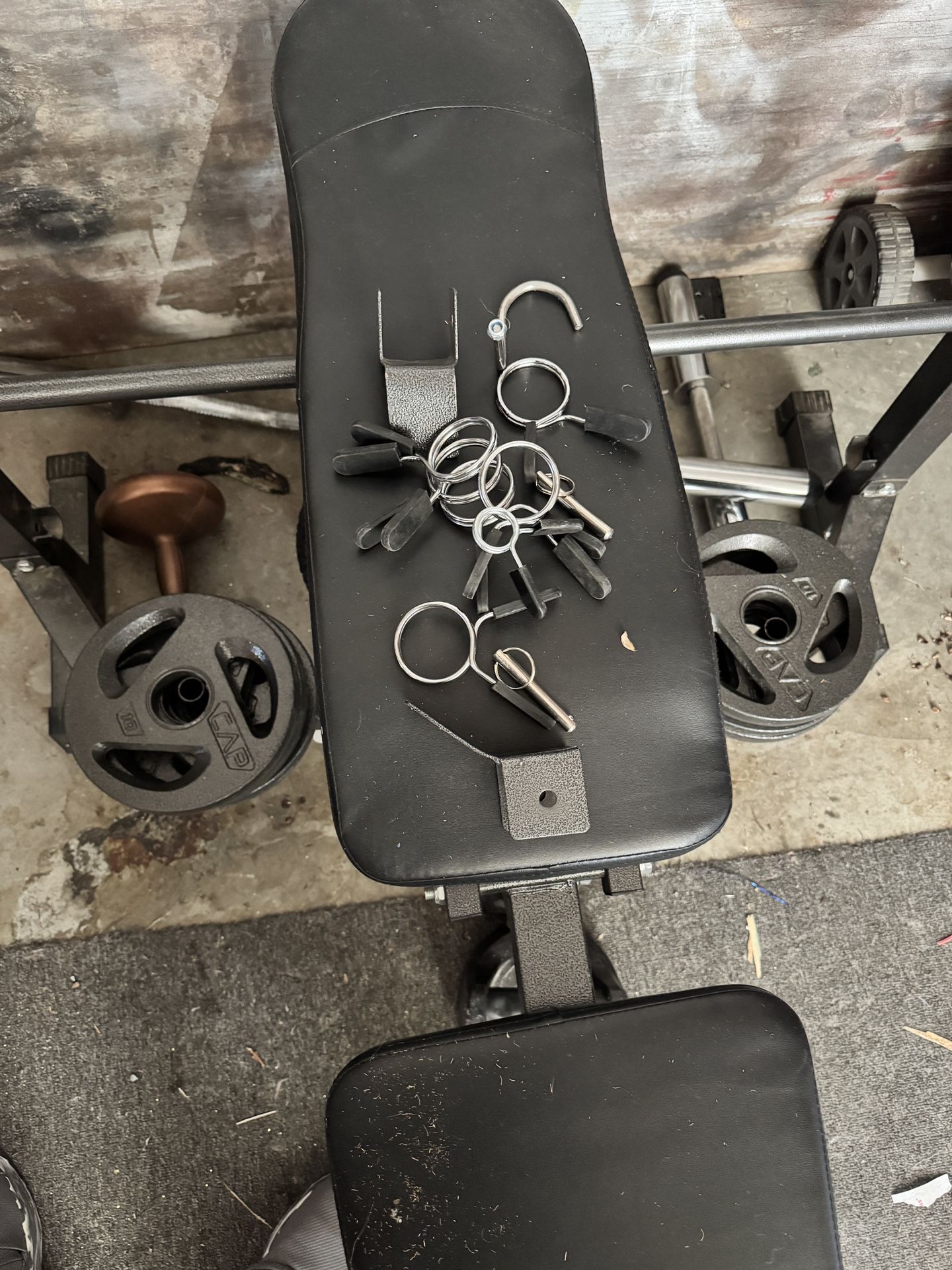 Adjustable Bench Press with Barbell + Weights