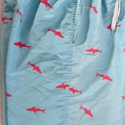Men's Blue Polyester Swimwear / Bathing Suit With Sharks.  Size  Large