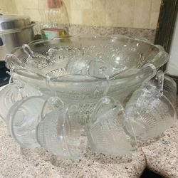 Vintage big heavy punch bowl with cups