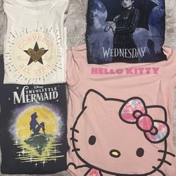 Girls T-shirt Set Of 4 Hello Kitty Little Mermaid Wednesday