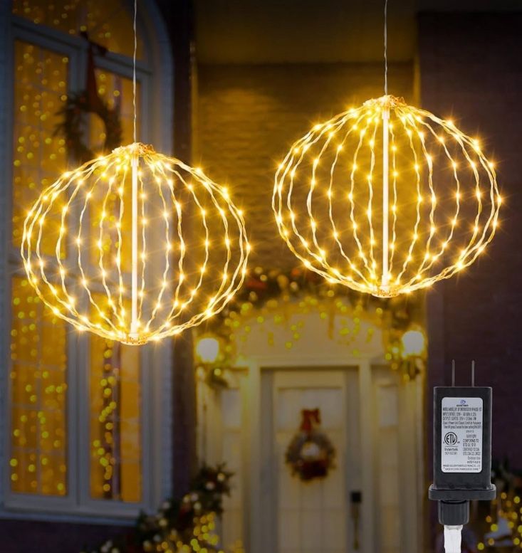 Outdoor Decoration Hanging Ball Lights, 12 Inch Connectable Globe String Lights, Waterproof Sphere