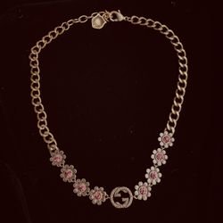 GG Necklace With Pink Diamond With Dust Bag