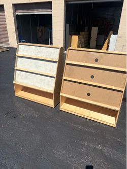 2 Kids Wood Bookcases With Wheels-$20 EACH