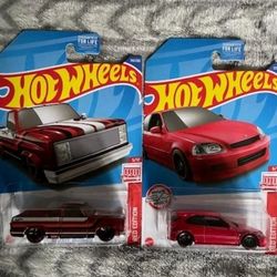 Hot Wheels Red Edition  83 Silverado & EK9 Honda Civic