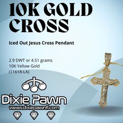 Men’s 10K Gold Iced Jesus Cross Pendant – 2.9 DWT
