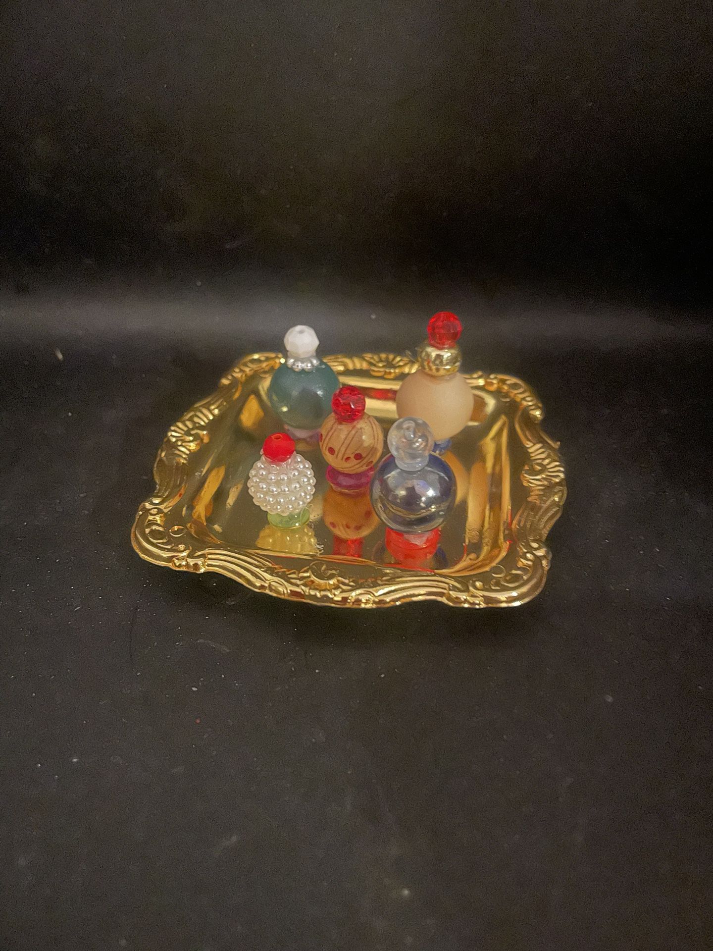 Miniature Pretend Perfume Bottles With A Tray For Doll House