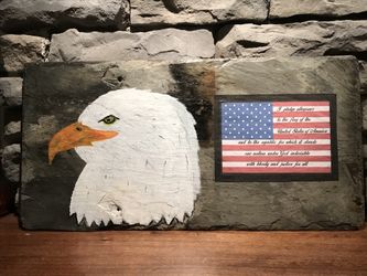 Hand painted eagle with flag on slate