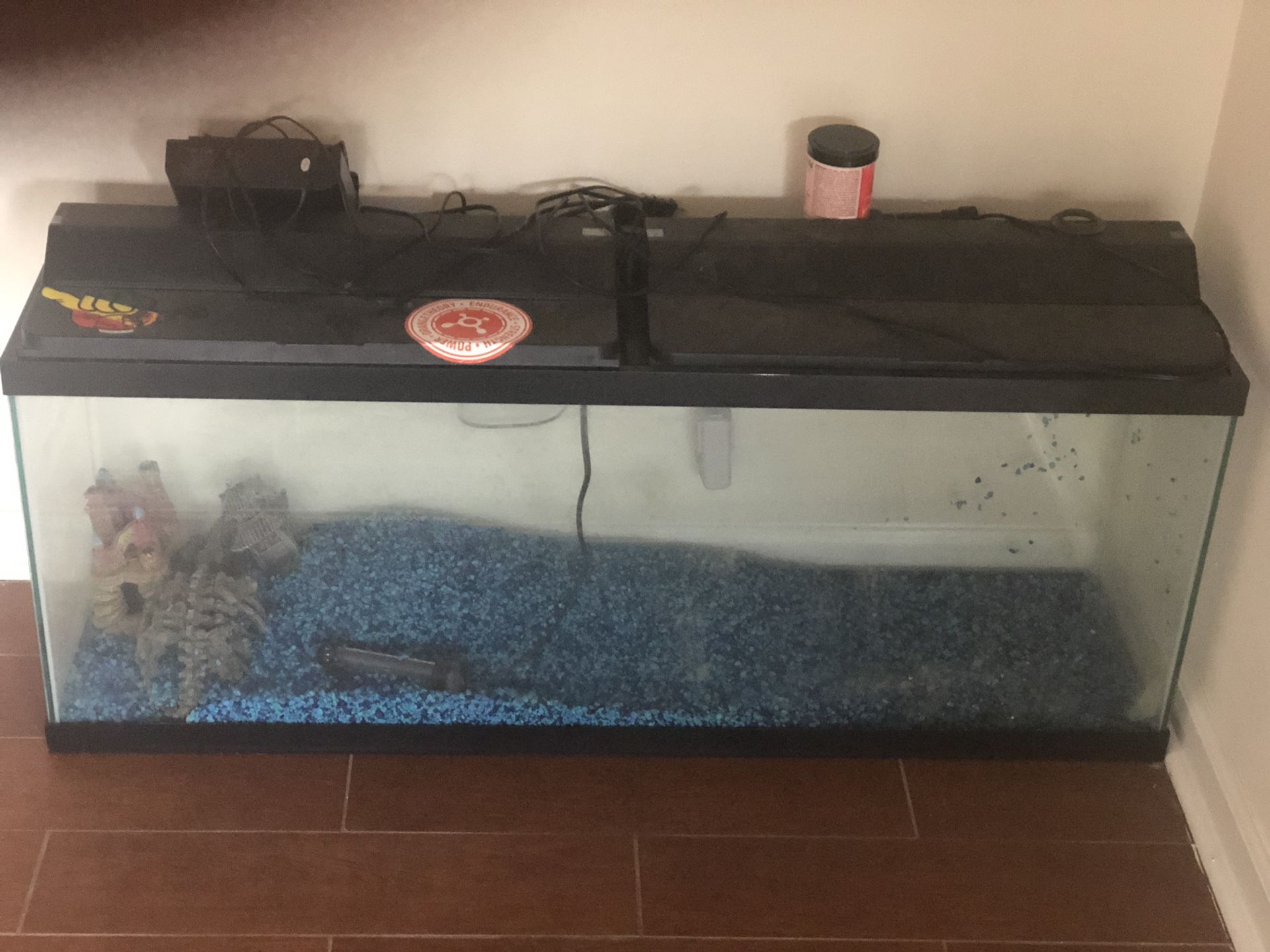 55 gallon fish tank w/ rocks and decorations