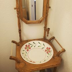 Vintage Wash Basin Stand With Mirror And Bowl