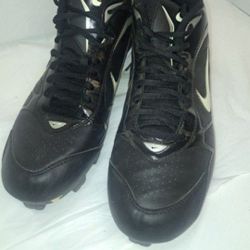 Nike Mens 10½ Mens Black Silver Leather Mid Top Baseball Cleats 