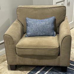 Beige Armchair With Blue Cushion