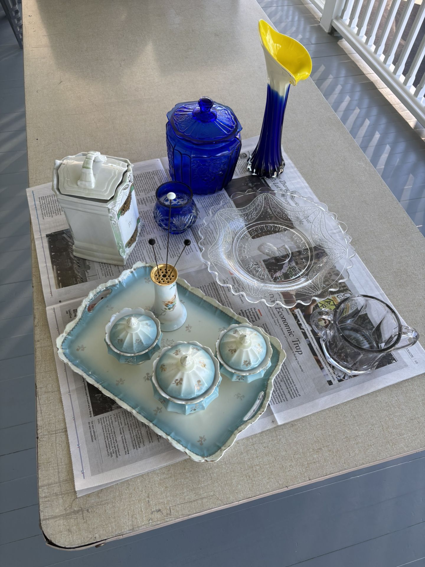 Antique Dresser Set & Vintage Glassware