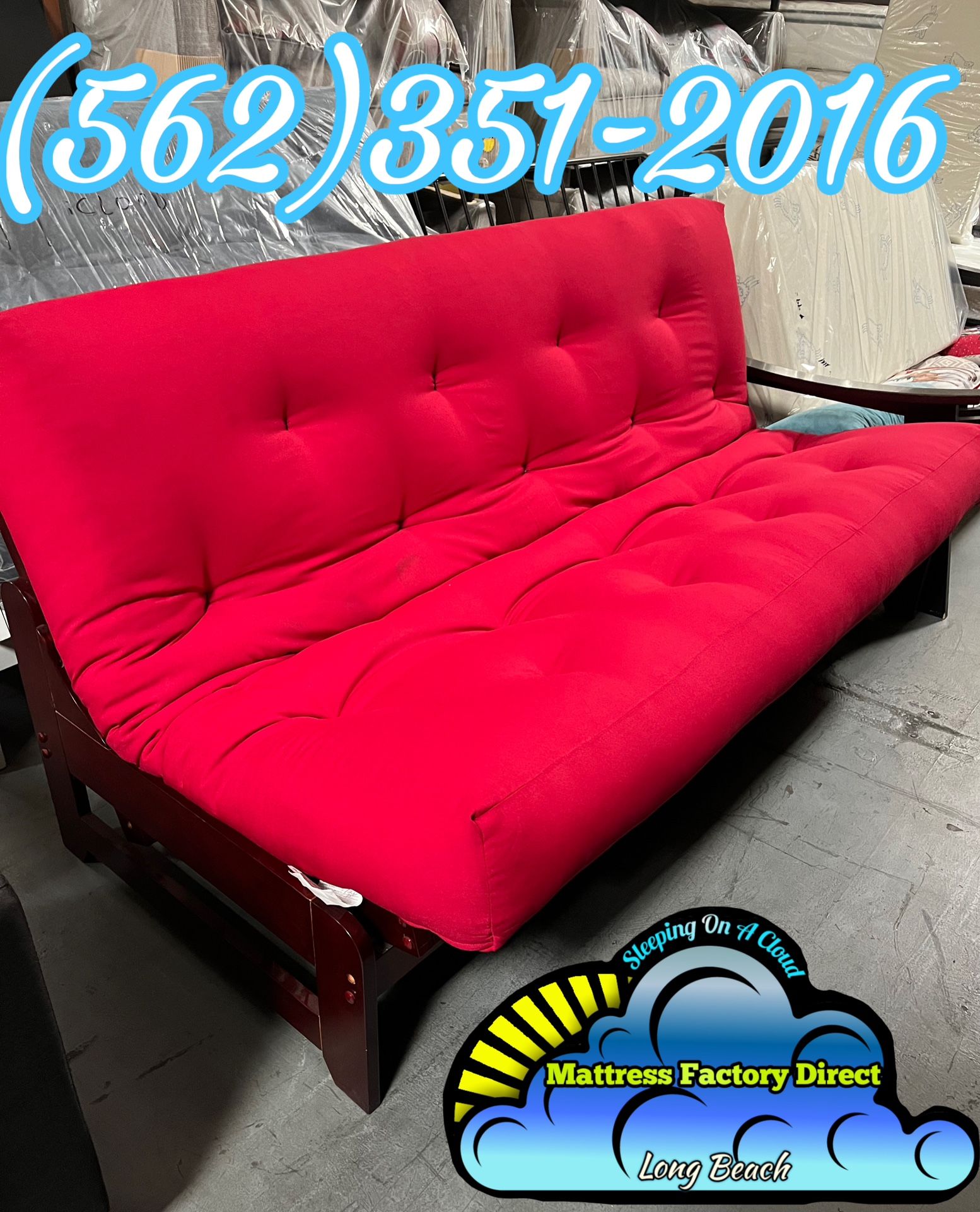 Red Futon Bed With Wooden Base Full Size Cama