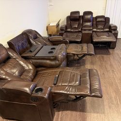Leather Recliner 2 Section Sofa w/ Built-in Power 