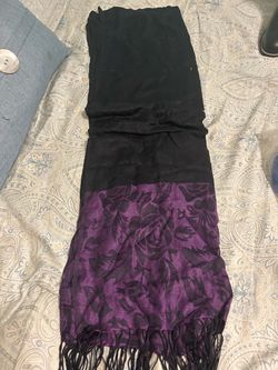 Black and Purple Floral Fringe Scarf