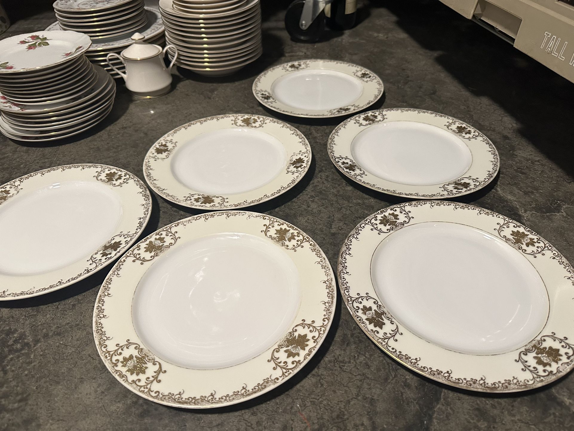 Gold And White Antique Dinner Plates