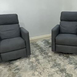 Pair of Gray Recliner Chairs 