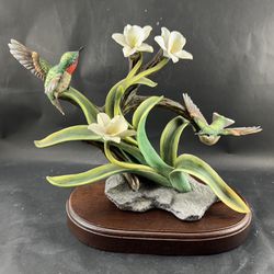 Gorham Hummingbirds Limited Edition Handpainted Bisque Figurine & Wooden Base