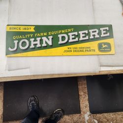 John Deere Farm Tractor Equipment Embossed Metal Sign 