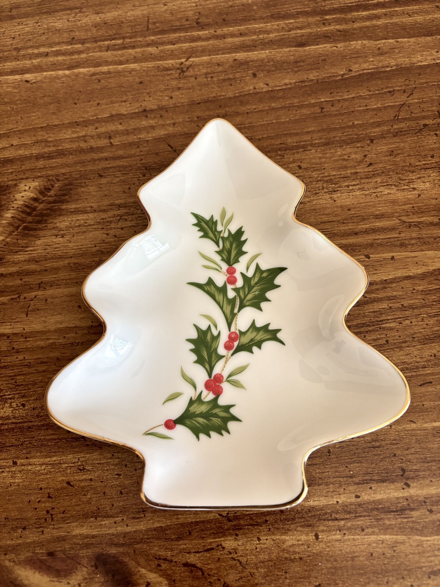Vintage Christmas Tree Dish – Gold Trim Porcelain Plate with Box 