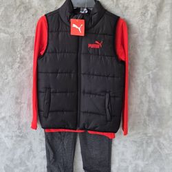 Boys PUMA NWT 3 PIECE PUFFER VEST , SHIRT, PANTS SIZE S