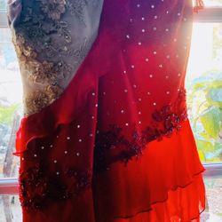 Fiery Diagonal Applique Ruffled Latin Dance Competition Dress 