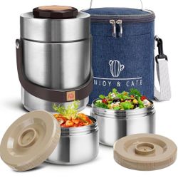 51 oz Adults Stainless Steel Vacuum Insulated Wide Mouth Soup Food Thermos Hot Food Jar with Keep Thermal Portable 2 Tier Stackable Bento Hot Food Con