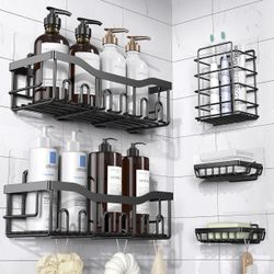 EUDELE Adhesive Shower Caddy, 5 Pack Rustproof Stainless Steel Bath Organizers With Large Capacity, No Drilling Shelves for Bathroom Storage & Home De