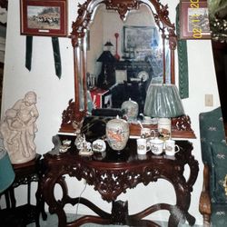 Antique Mirror And Half Table 