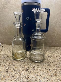 Pair vintage clear glass decanters