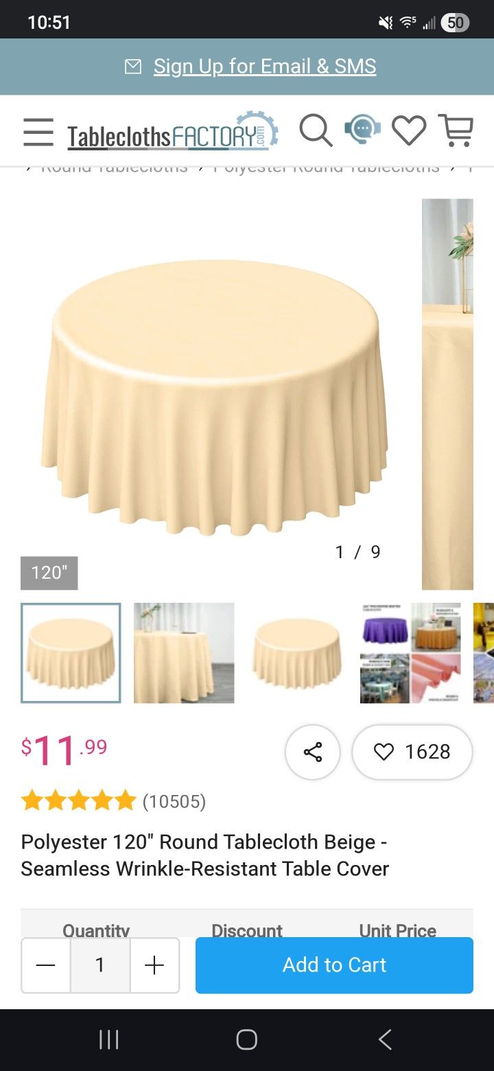 120" Round Beige Tablecloths