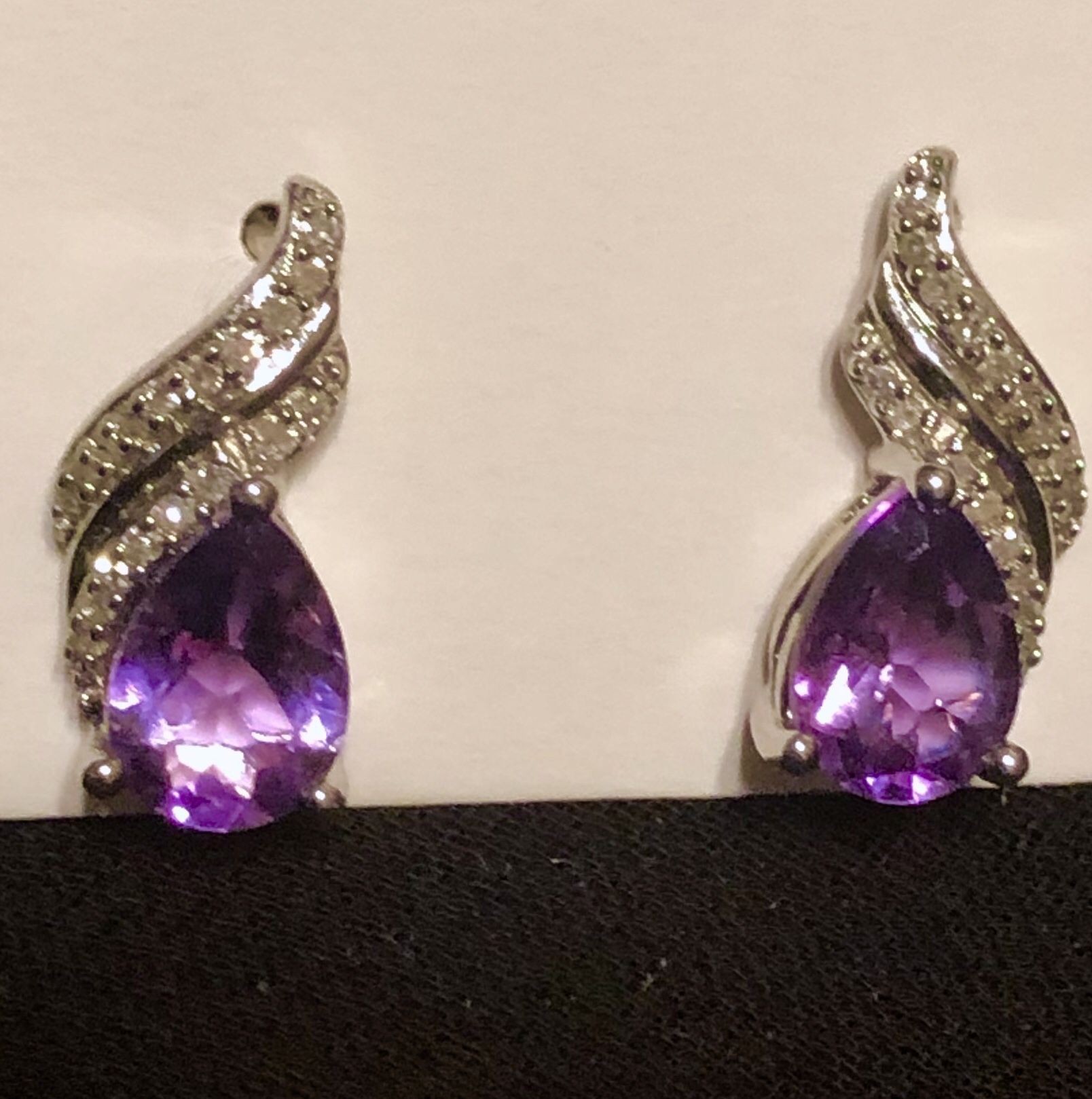 SPECIAL 10% off: Amethyst and Diamond in SS Earrings Genuine Stones